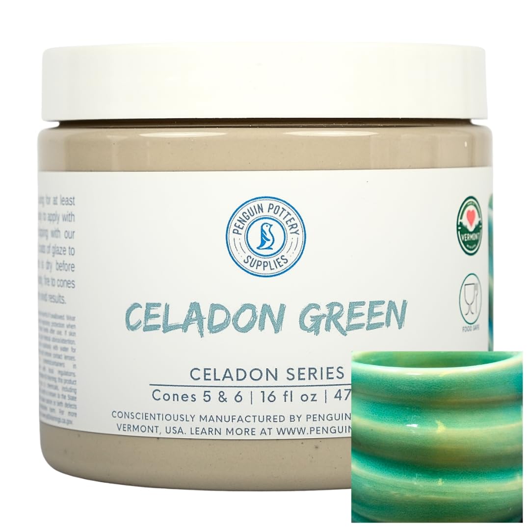 Penguin Pottery Glazes - Mid Range Fire - Celadon Series - Green - Cone 5-6 - 16oz