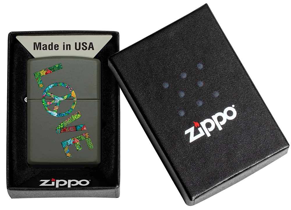 Zippo Briquet Tempête - Love Peace Nature - Finition Verte Mate avec Color Image - Rechargeable - Réutilisable - Design Coupe-Vent - Coffret Cadeau - Fabriqué aux États-Unis