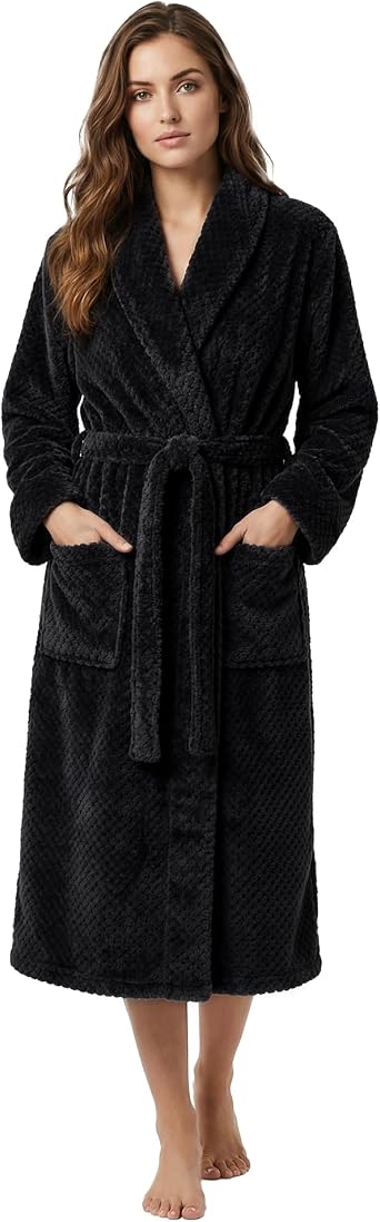 HEARTNICE Womens Fleece Robes, Soft Plush Long Bathrobe, Comfy Robes for Womens, Warm House Coat Pineapple Fleece