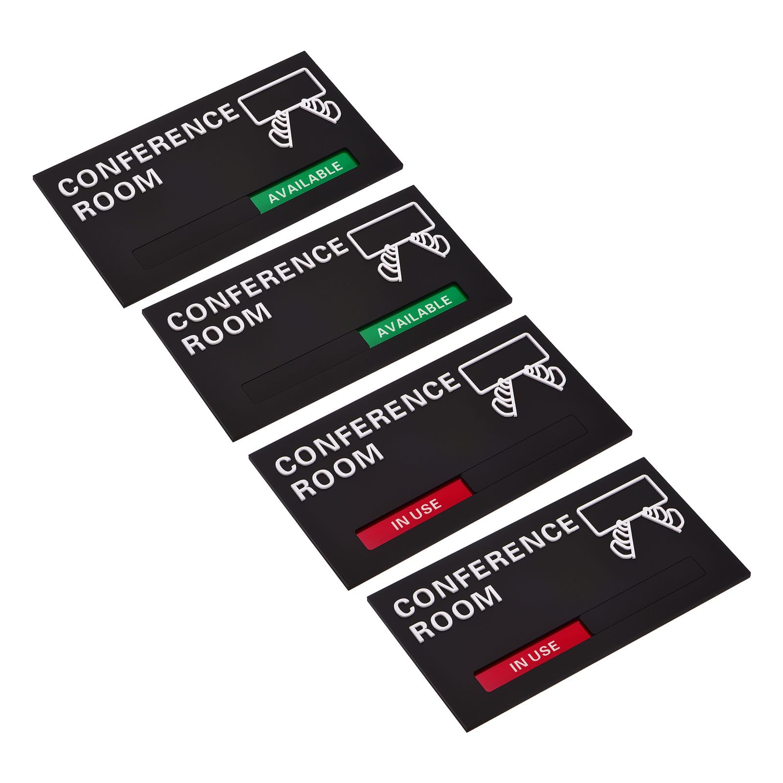 PATIKIL Office Door Signs, Conference Room Available in Use Sign Acrylic Self-Adhesive Office Supplies Sticker for Home Library, Black Meeting Room, White Letters, 2 Pcs