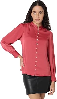 VERO MODA Women Polyester Regular Fit Mandarin Collar Full Sleeves Shirt