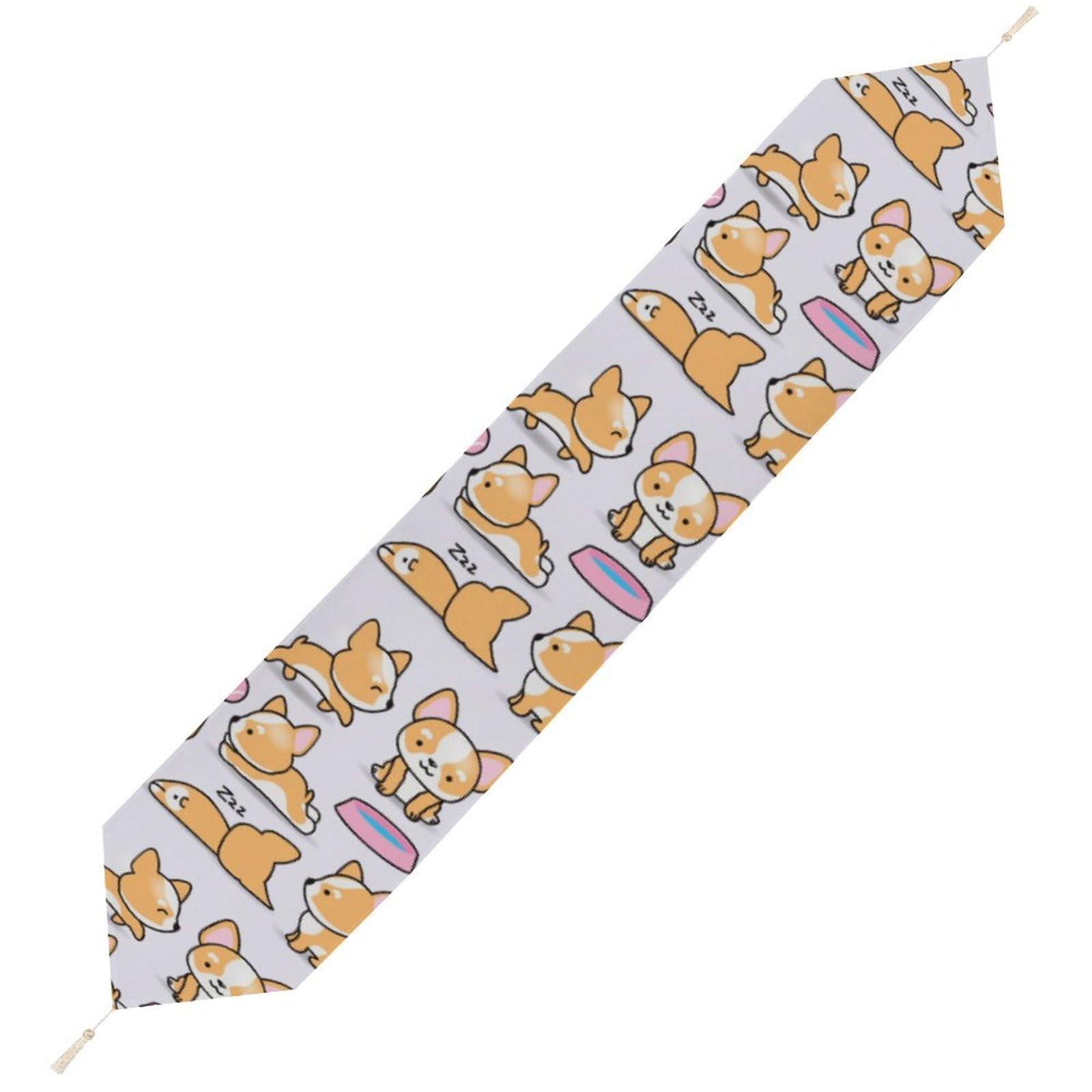 JZemdybill 200*33cm Table Runner with Tassel, Funny Corgi Table Runner, Table Decoration for Kitchen, Party, Restaurant