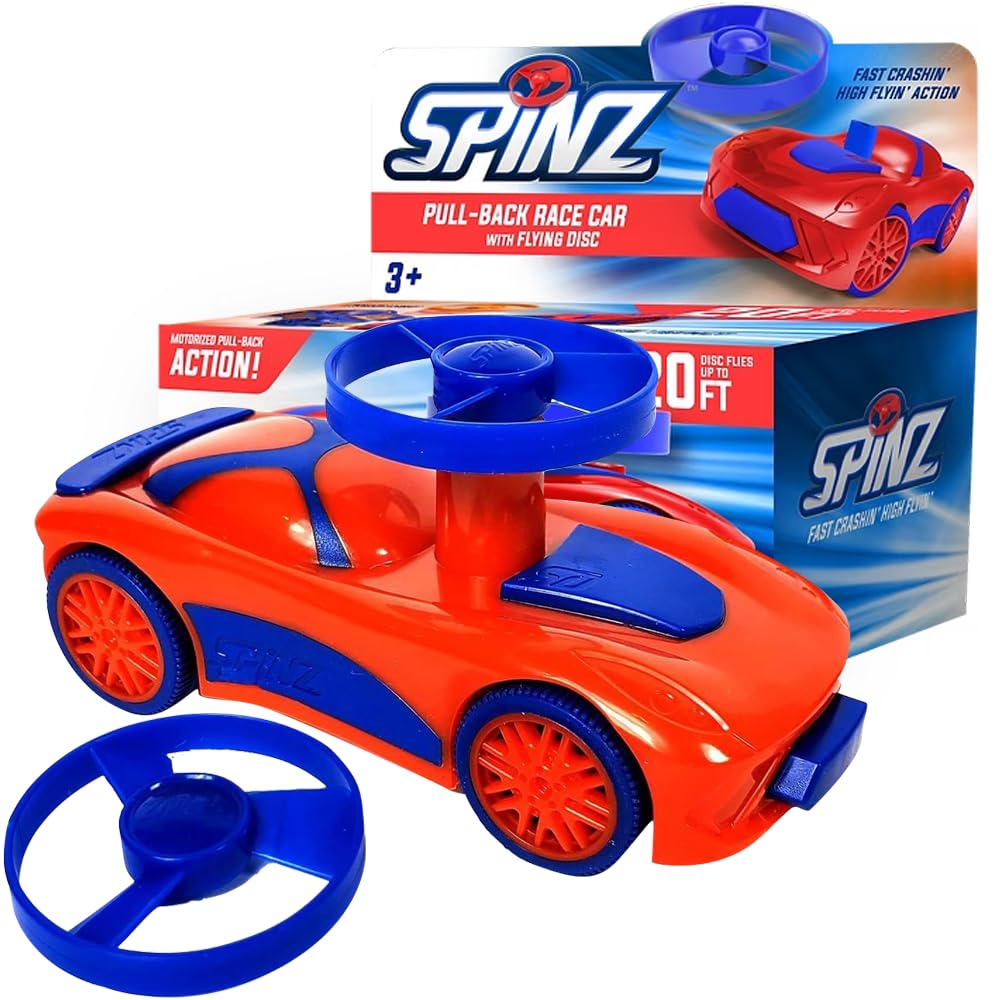 Tracer Racers Spinz Pull Back Fast Crashing, High Flying Race Car - Red & Blue