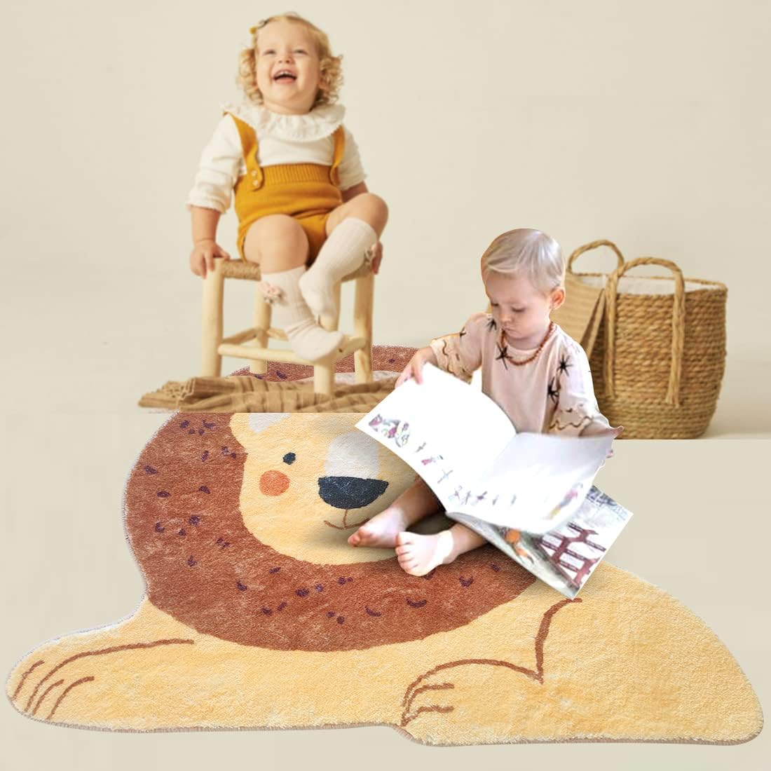 LIULA Soft Plush Cut Lion Rug for Kids Room-Alphabet Rug Non Slip Nursery Rug Bedroom Playroom Rug Washable Classroom ABC Circle Rug for Kids Baby Toddlers,31.5"×39.4"