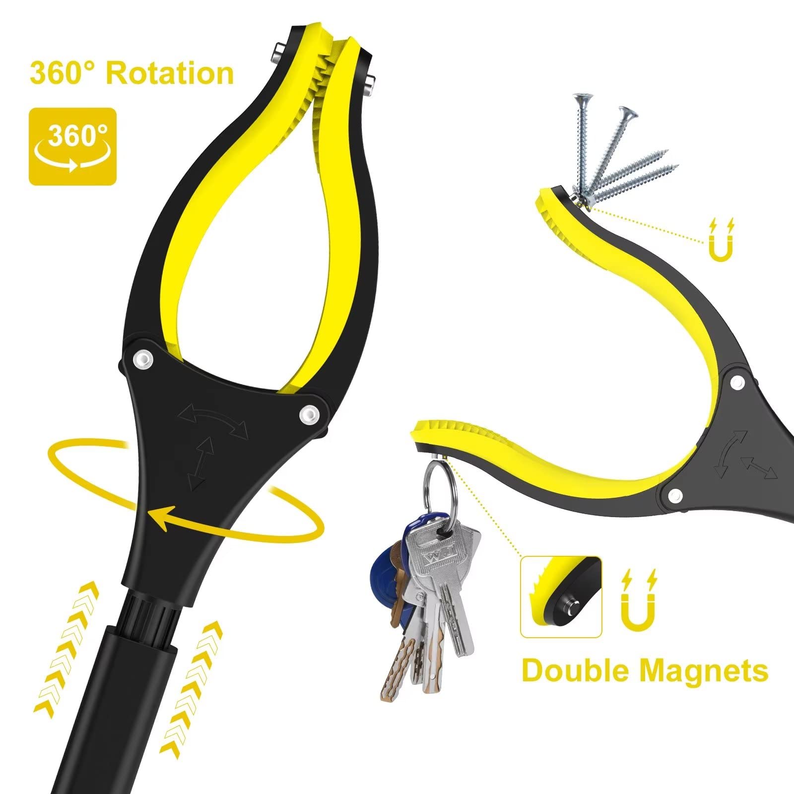 REWKCY 40" Grabber Tool, Grabbers for Elderly Grab It Reaching Tool with Rotating Jaw +Magnets, 4" Wide Claw Opening Long Reacher Grabber Pickup Tool, Heavy Duty Grabber Reacher Tool