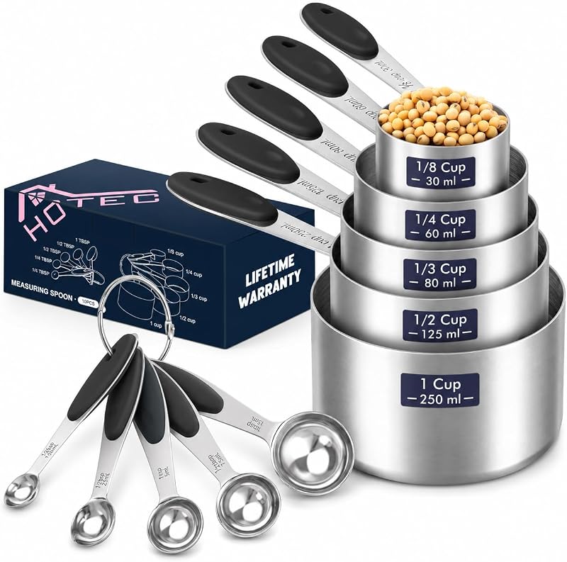 10-PACK Measuring Cups and Spoons Set, Kitchen Gadagets Cooking Baking,Heavy Duty & Dishwasher Safe for Dry and Liquid Ingredients,Black
