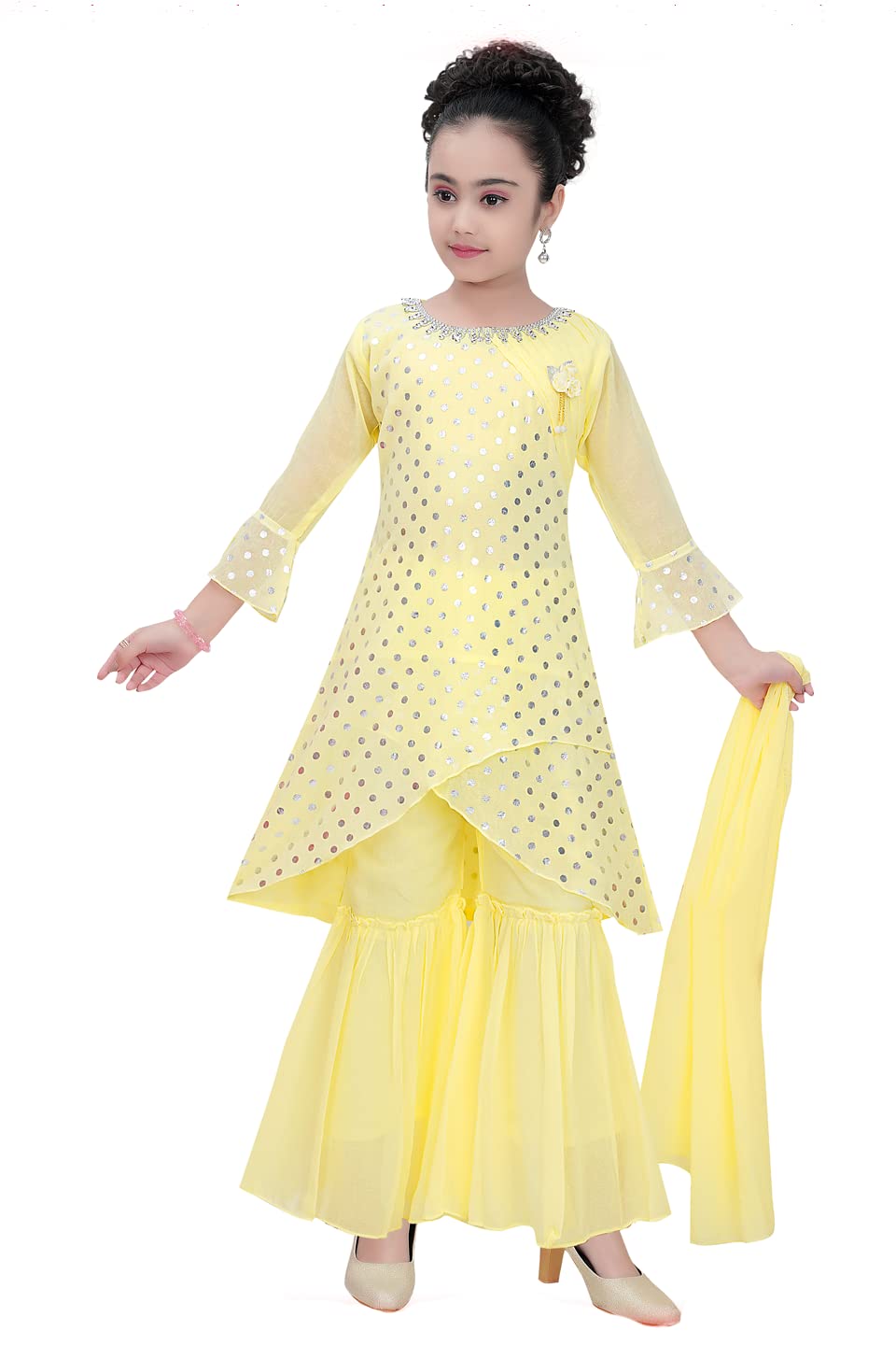 CLOTH ADDAEthnic Indian Girls Kurta Plazzao Dress Set, Thread Sequin Embriodery, Size 3 Years to 16 Years