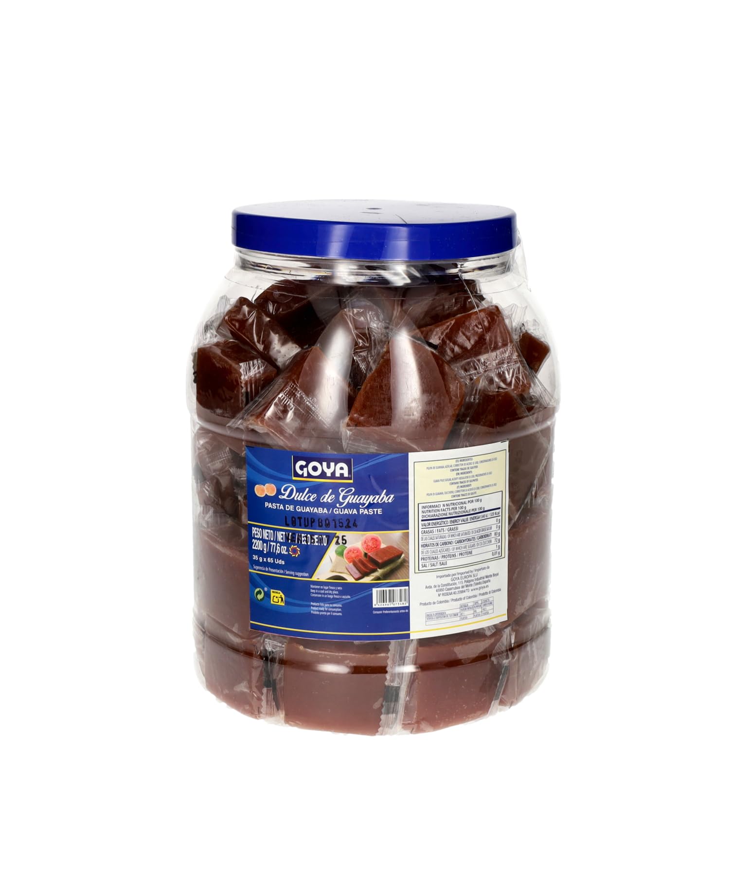 Goya Bombonera Dulce de Guayaba Pastaa de Guayaba 2200g 35gx65 Uds