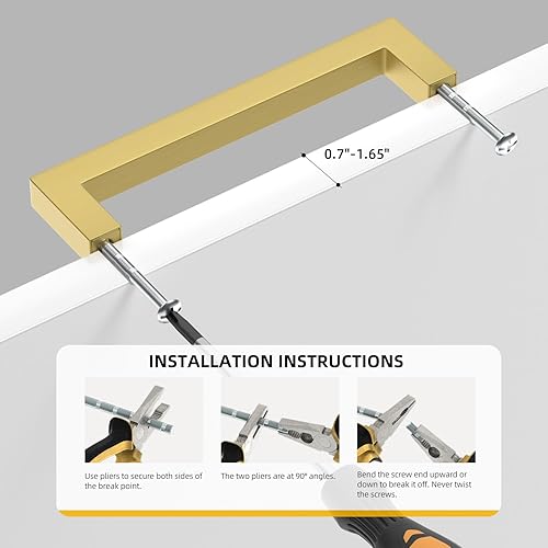 Miniatura 6 de goldenwarm LSJ12GD160 - Paquete de 10 manijas doradas de latón cepillado para armarios, herrajes de cocina cuadrados, manijas de puerta para