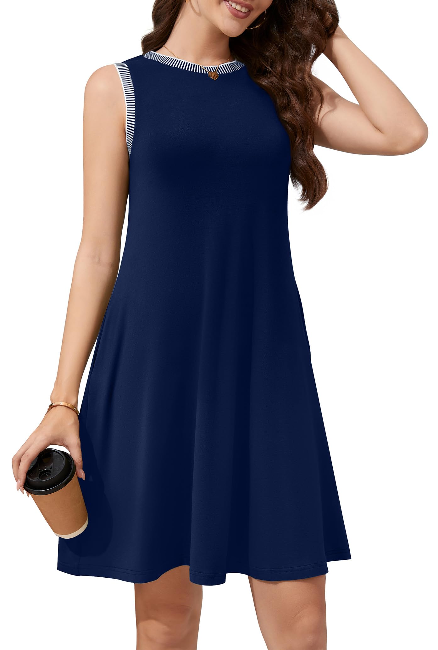 WEACZZY 2026 Summer Dresses for Women Casual Loose Fit Beach Vacation Sundress Sleeveless Crewneck Tank Dress with Pockets
