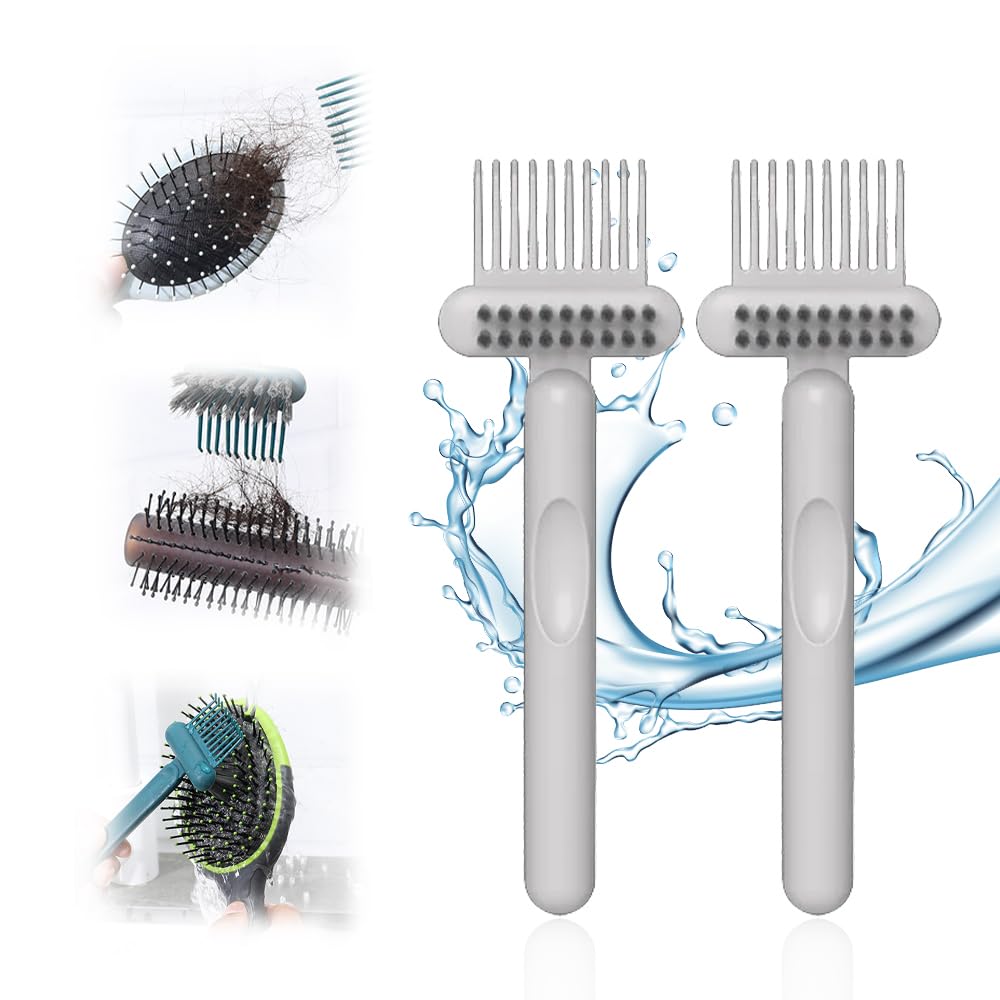 2 In 1 Hair Brush Cleaning Tool, 2025 New Comb Cleaning Brush, Portable Brush Cleaner for Travel, Hairbrush Cleaning Tool for Hair Salons (Gray*2)