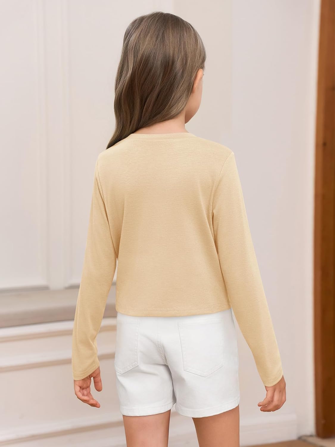 Haloumoning Girls Crop Tops Long Sleeve T Shirts Kids Crewneck Slim Fit Basic Tee for 5-14 Years - Image 4