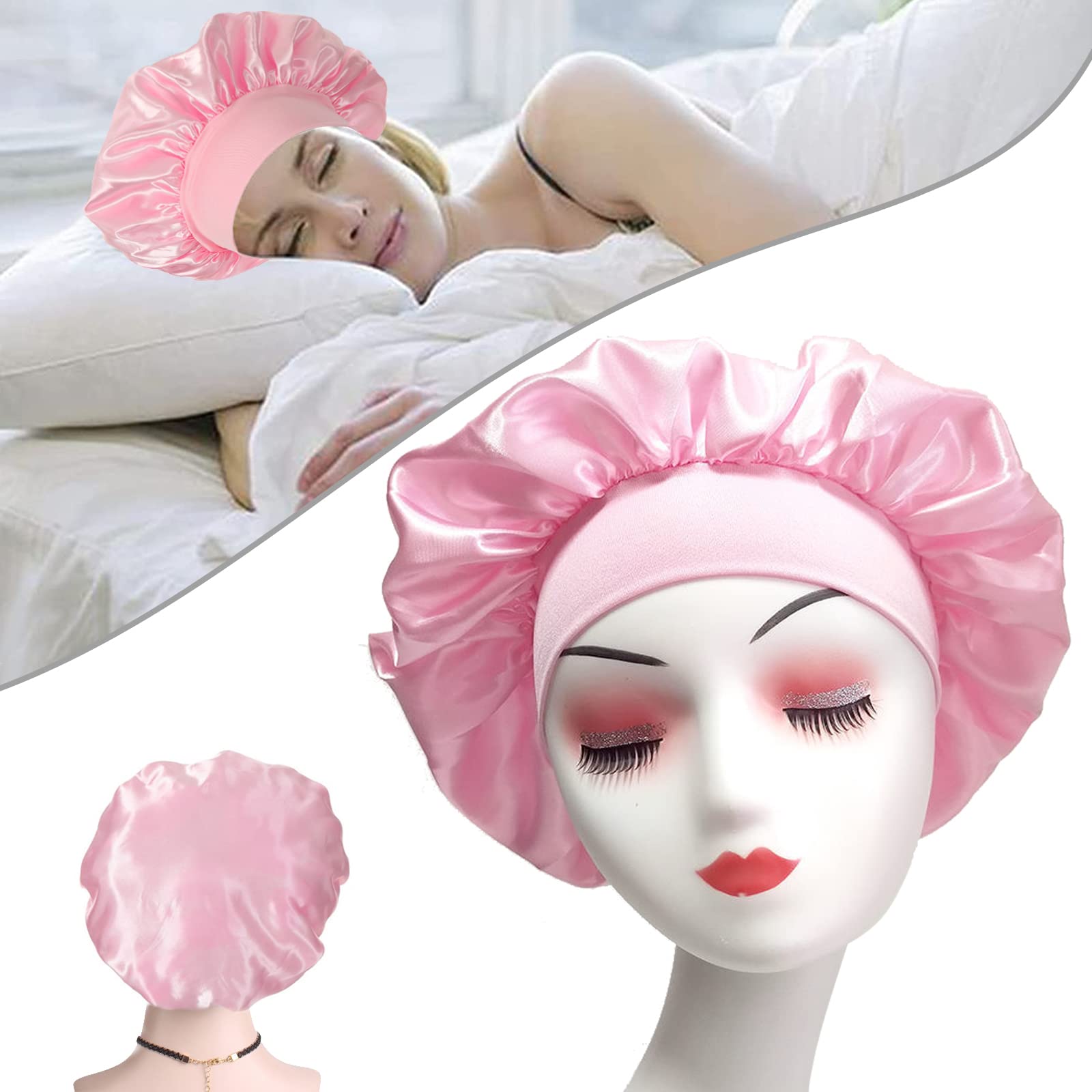 Bonnet De Nuit En Satin Pour Cheveux - Motif Floral, élastique Réglable, Protège Les Boucles, Réduit Les Frisottis
