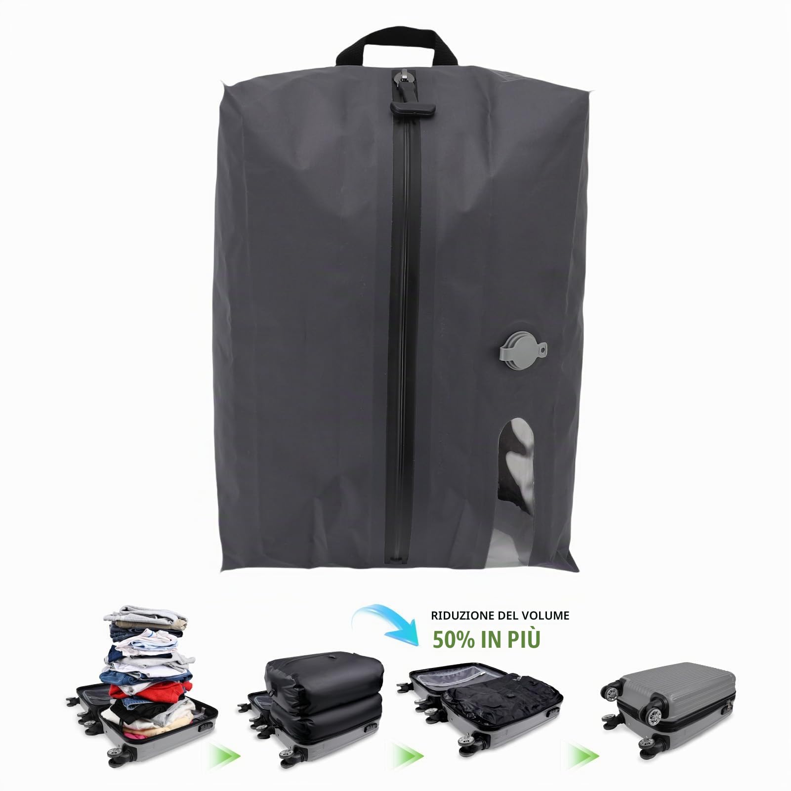 Sacchetti sottovuoto da viaggio, sacchetto di compressione sottovuoto riutilizzabile da 16litri per indumenti, cubo di imballaggio sottovuoto impermeabile e salvaspazio per (GRAY)