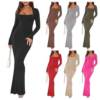 Amazon.com: ZWRXW Women's Long Maxi Dress Sexy Square Neck