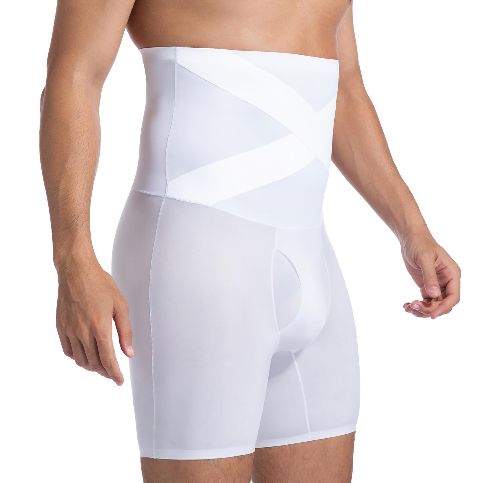 GRESTU Mens Shapewear Tummy Control Boxer Briefs Compression Shorts Slimming Body Shaper, High-Waisted, Long-Legs