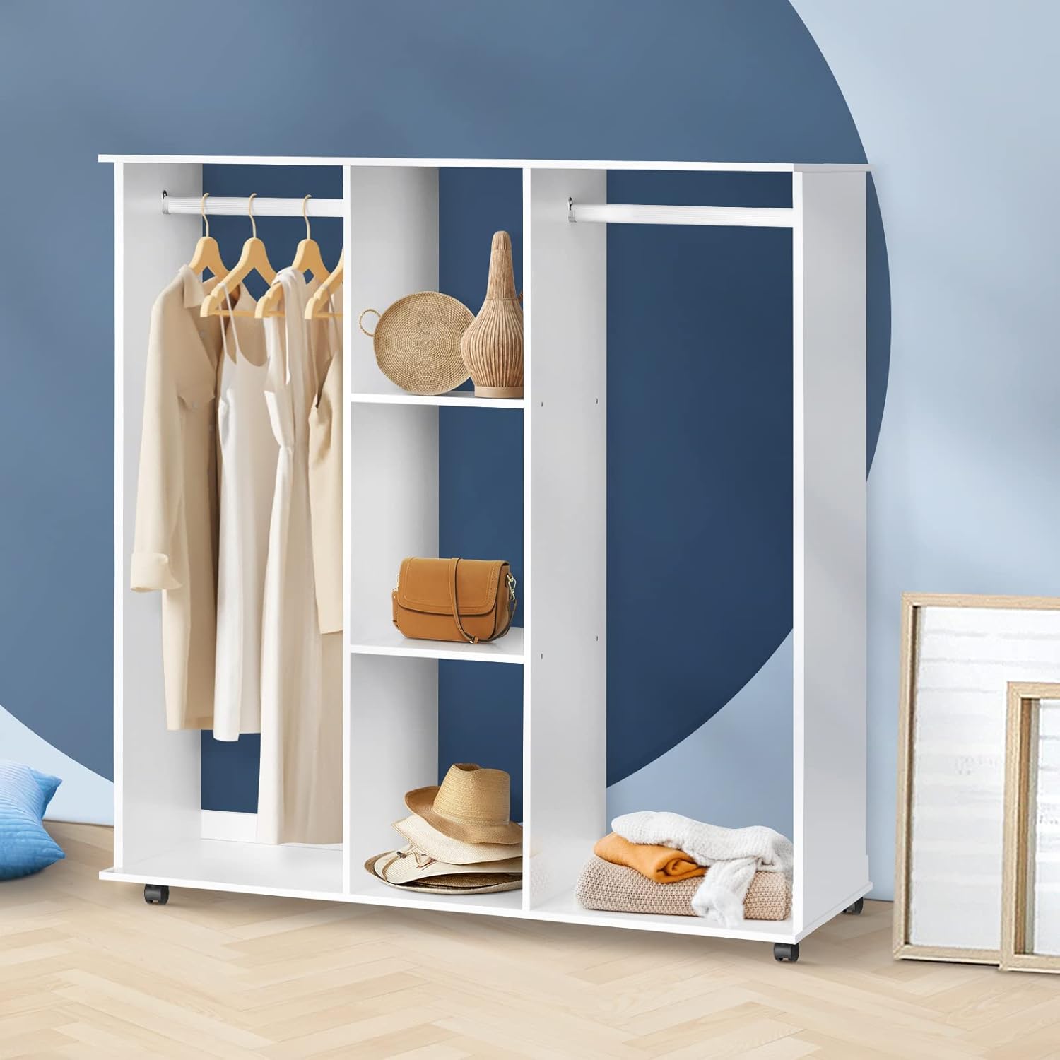 Oikiture Wardrobe Storage Organiser with 2 hanging rails and 3