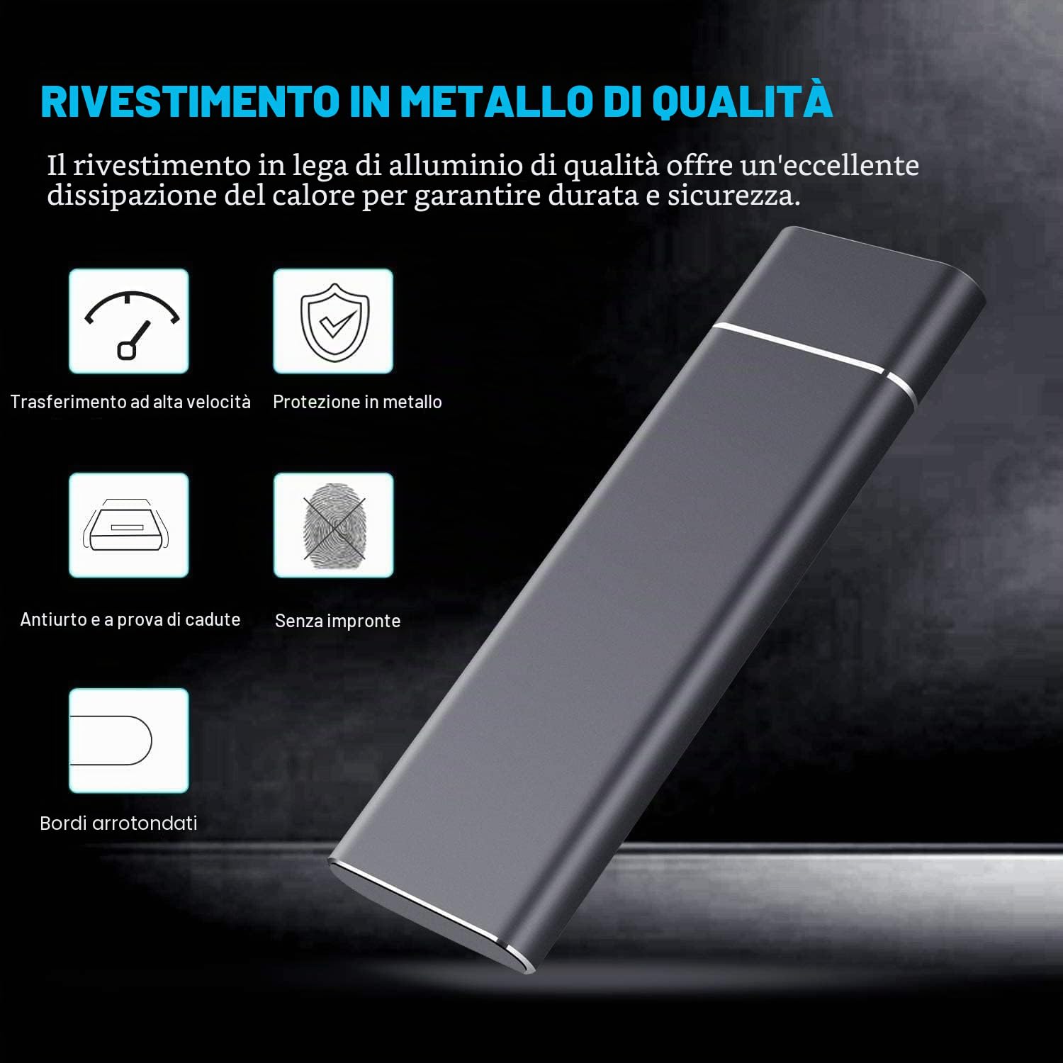SSD disco a stato solido portatile da 2 TB, grande capacità, ultra-veloce, unità di memoria esterna mobile per computer portatile/desktop