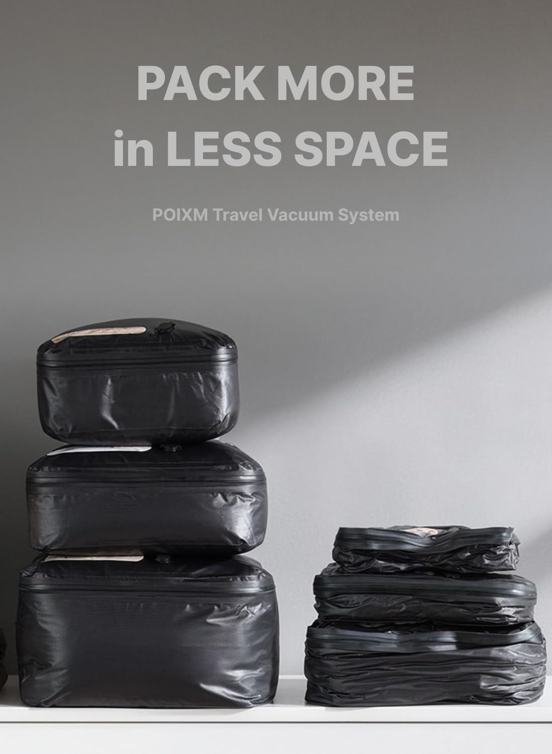 Lot de 3 sacs sous vide pour voyage avec pompe sans fil, fermeture éclair ouverte à 180°, étanchéité IP67, sacs de compression réutilisables pour sac à dos, valise, rangement à la maison (lot de