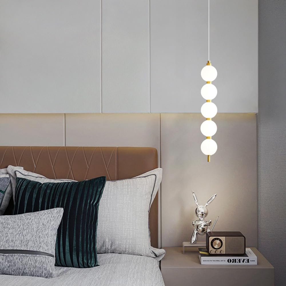 Lampadario a sospensione lineare a forma di globo in rame a 5 luci Isola della cucina Lampada a sospensione a barra lunga dorata Lampadario a soffitto a forma di bolla a sfera per scala Camera da