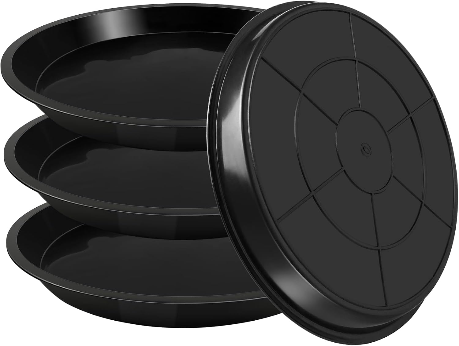 4 Pack Black Plant Suacer 4 6 8 10 12 14 16 18 20 Inch, Durable Plant Drip Trays Saucers for Pots, No Holes Water Catcher Trays for Indoor Outdoor Planter, Sturdy Base Plate (18", Black) 18"-4Pack Black