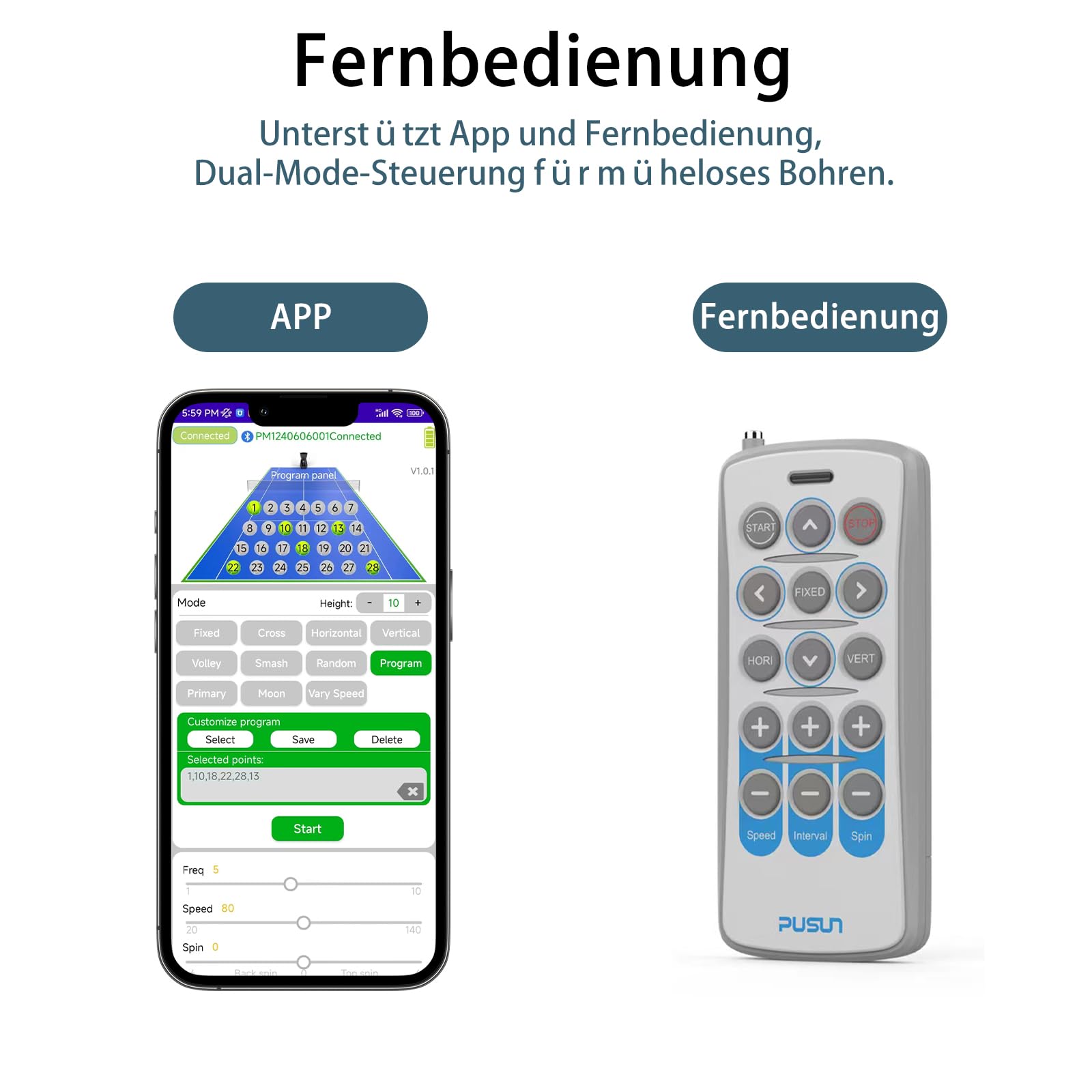 PUSUN PT-MAX C Tennisballmaschine - Profi Ballwerfer mit APP-Steuerung (App für Apple Watch), 28 Landepunkte & 26 Modi, Smart Trainer für alle Spielniveaus mit variablem System (5-7 Std.)