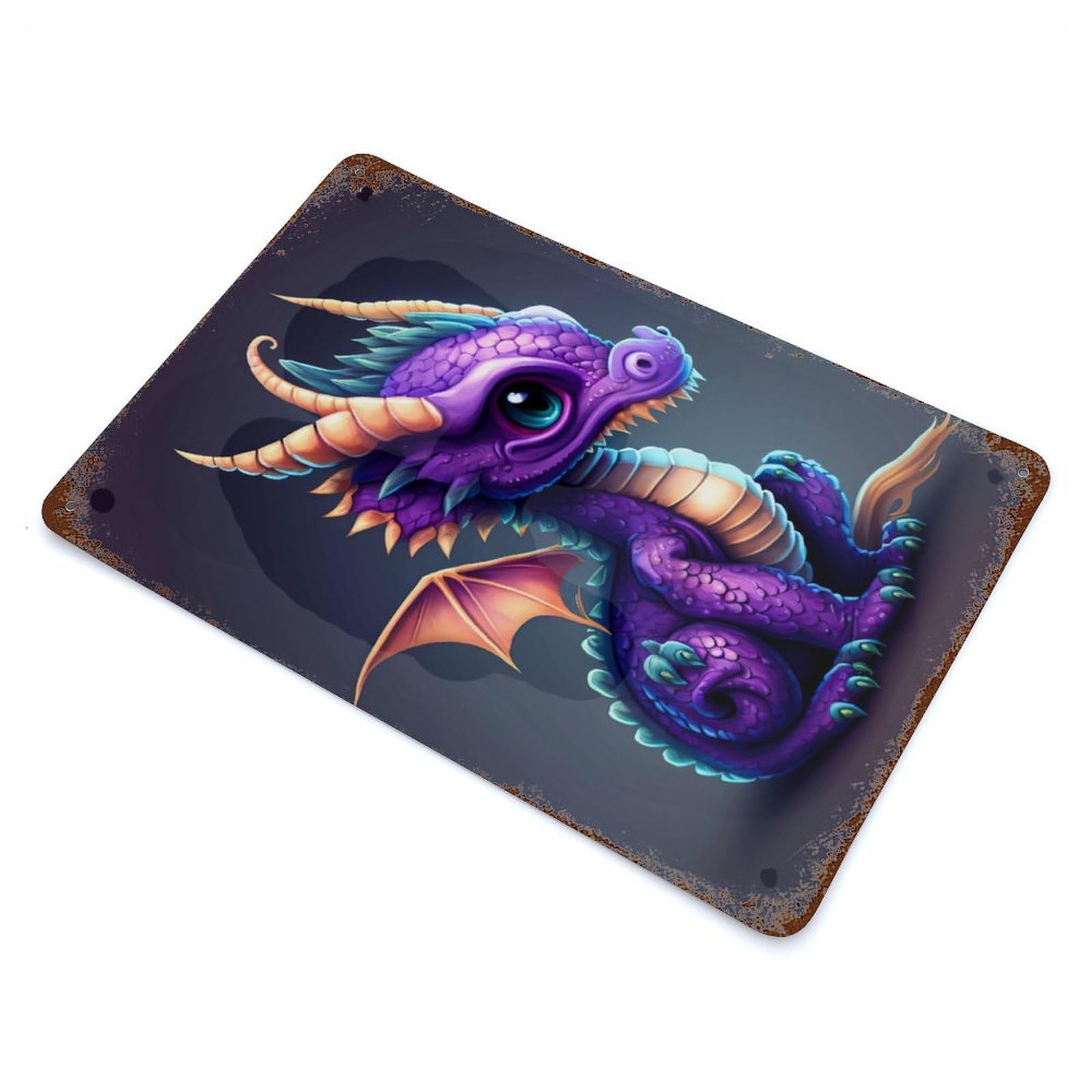 Baby Dragon Cute 11.8"x7.9" Rust Effect Tin Sign, Industrial Home Decor for Living Room, Hallway And Home Decor