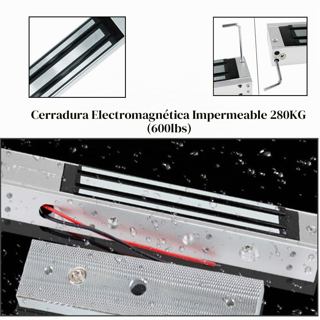 YAVIS Cerradura electromagnética impermeable DC 12V, 280KG/600LBs, superficie cepillada, modelo NC, soportes Z & L incluidos, ideal para sistemas de control de acceso