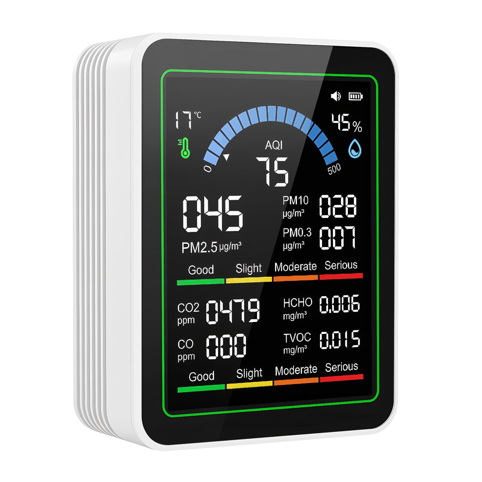 MT13 10-in-1 Indoor Air Quality Monitor, Real-time AQI Tester for PM2.5 PM1.0 PM10 CO2 HCHO TVOC CO, Humidity & Temperature Sensor, Portable Air Pollution Detector with Calibration (White)-image-37