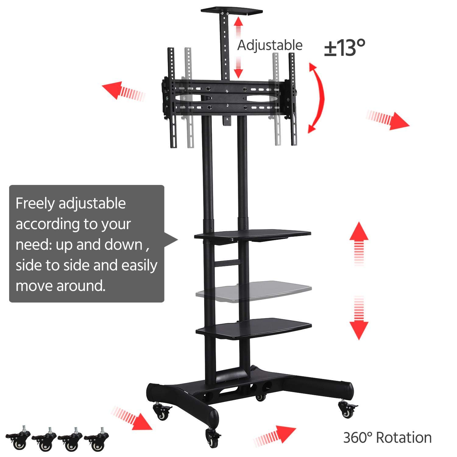Buy Yaheetech Mobile TV Trolley Stand for 32inch 75inch LED/LCD/Plasma