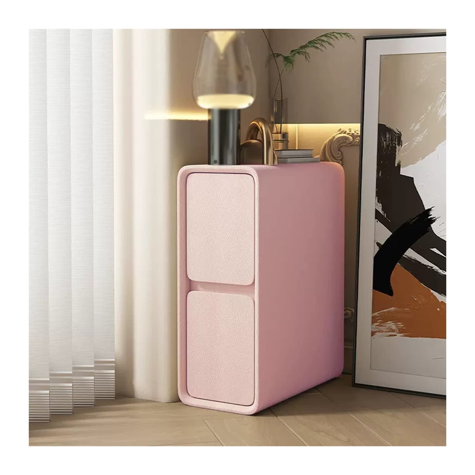 Table de Nuit Table de Chevet Moderne en Cuir Artificiel Rose 2 Tiroirs