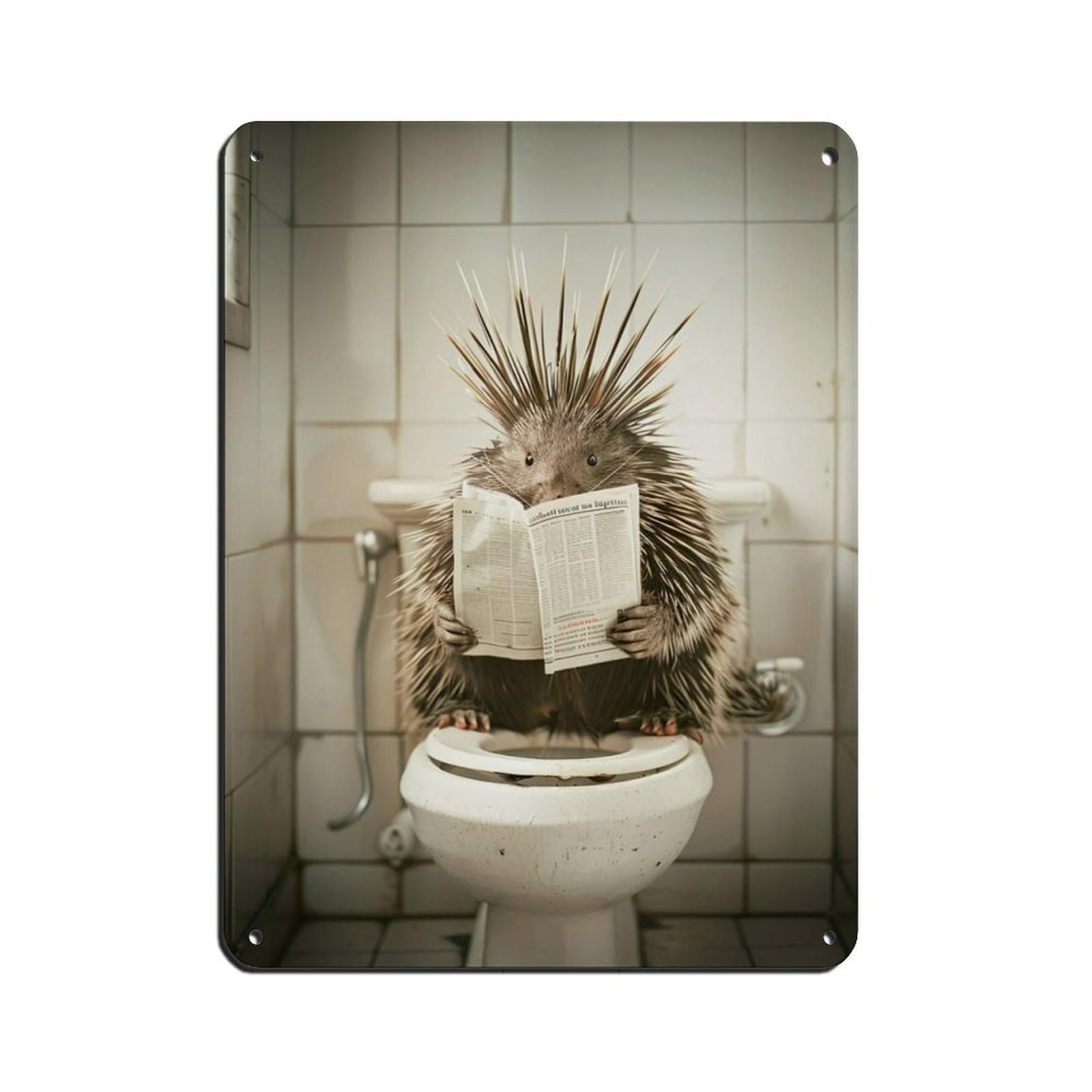 Porcupine Sitting on The Toilet Reading A Newspaper (2) Tin Sign Vintage Metal Pub Club Cafe Bar Home Wall Art Decoration Poster Retro 12x16inch(30x40cm)