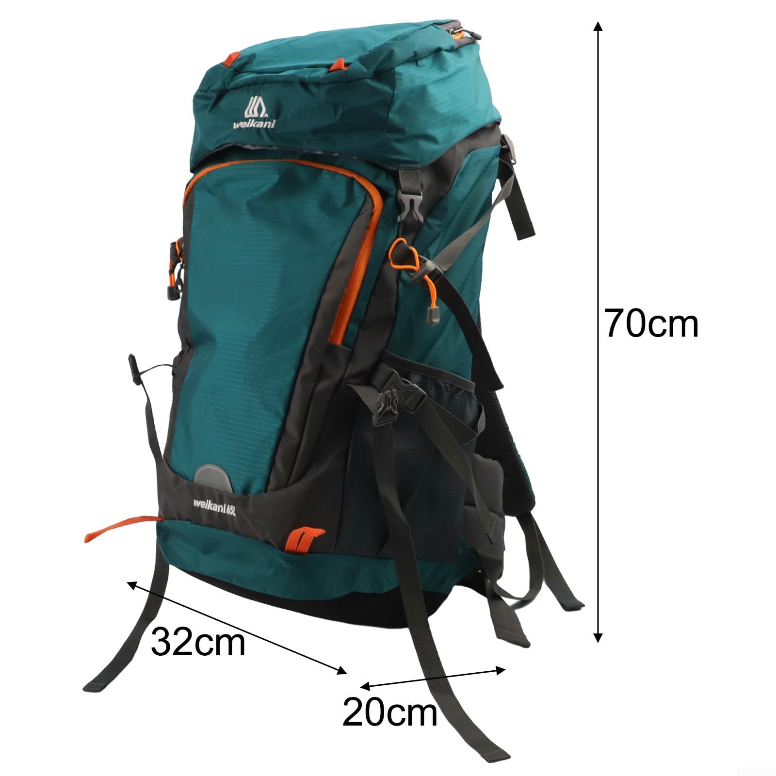 Zaino da trekking di grande capacità da 65 l, con nylon resistente all'acqua, tasche multiple, retro traspirante, per campeggio e trekking (blu lago)