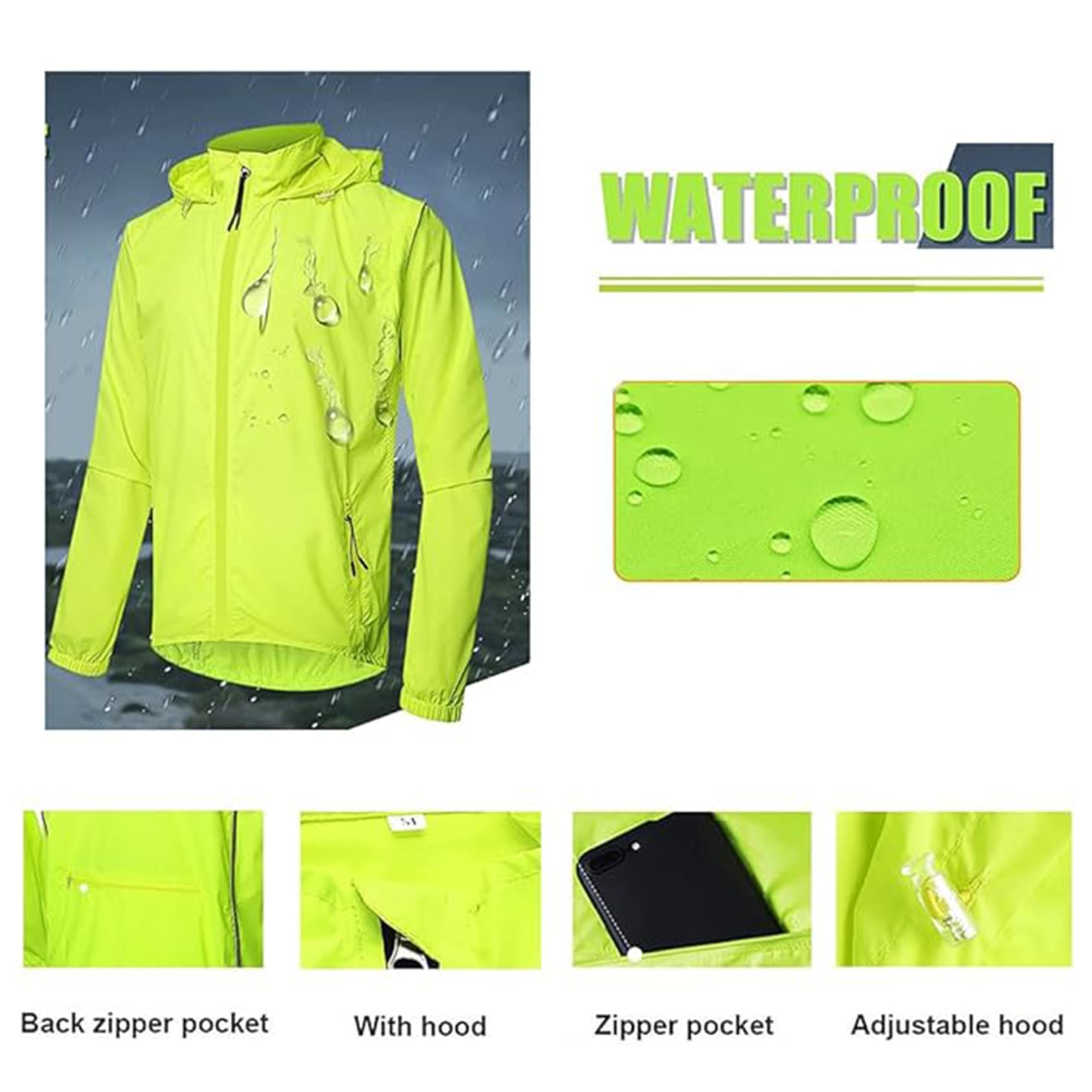Hombres Mujeres Chaqueta Ciclismo Ultraligera Impermeable A Prueba Viento Jerseys Ciclismo Ligero Transpirable Cortavientos Bicicleta Chaleco Manga Larga Desmontable para MTB,Green-L