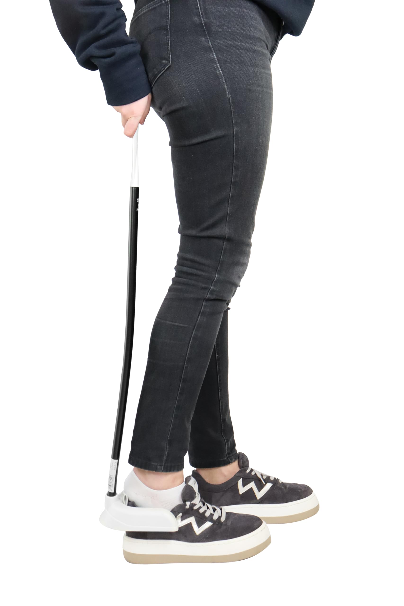 KMINA Calzador de Zapatos Largo 76 cm (2 en 1), Descarzador, Ayuda para Vestirse Ancianos, Personas Mayores, Blanco
