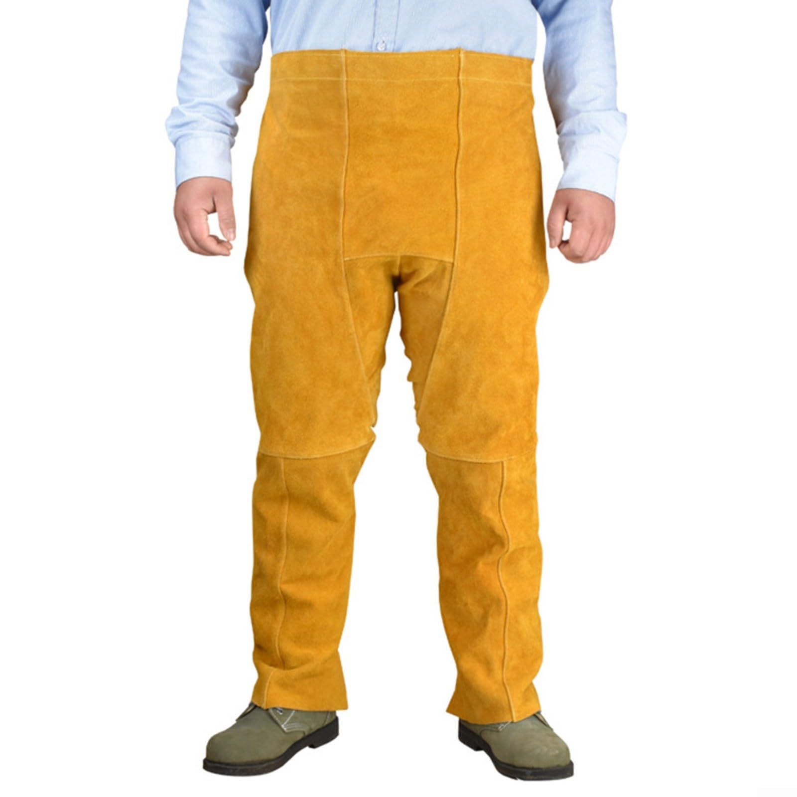 Delantal de piel de vaca para soldador, resistente al calor e ignífugo, cintura ajustable de 28 a 51 pulgadas, protección amarilla para trabajos de soldadura y procesamiento de metales