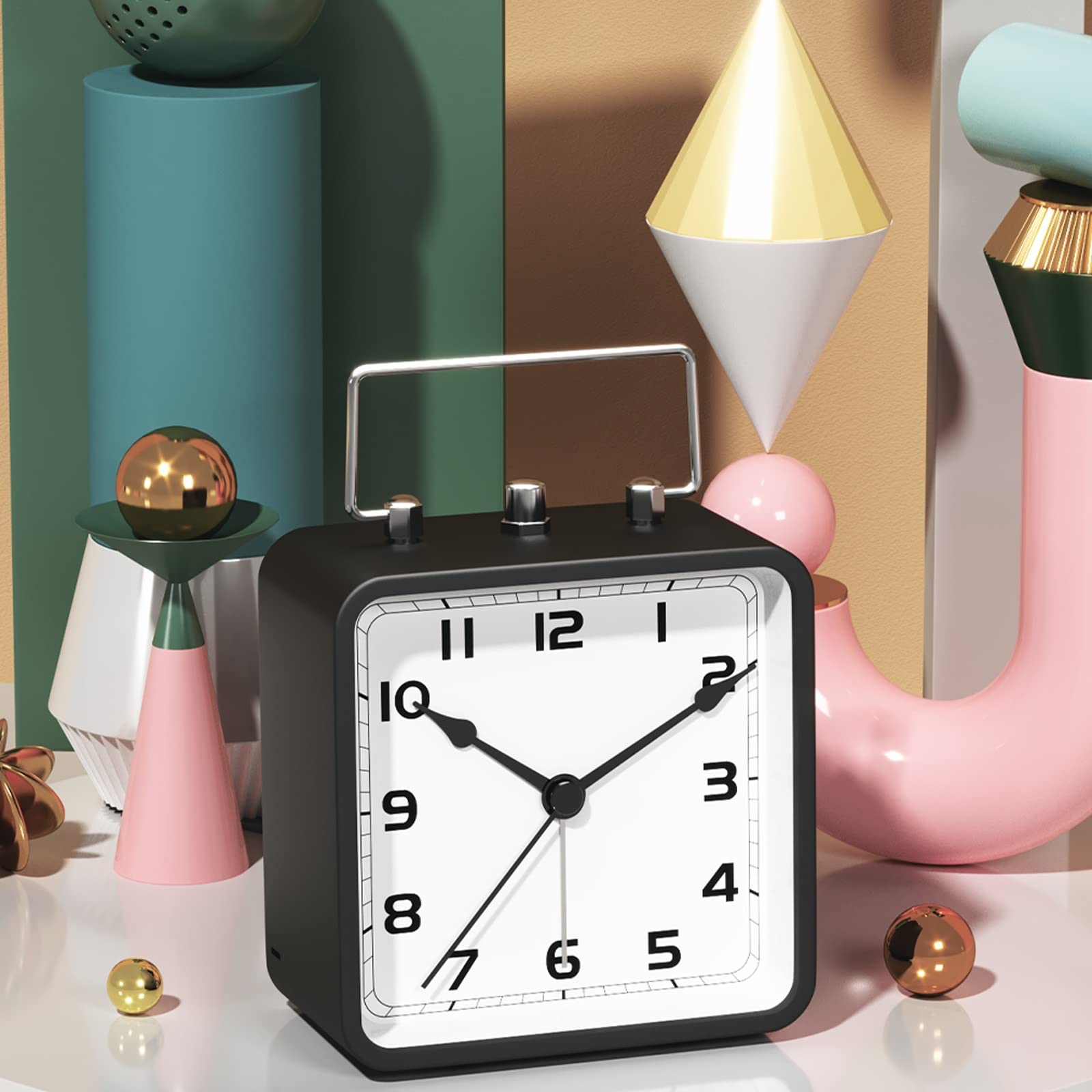 Reloj analógico vintage silencioso con alarma de repetición(Green)