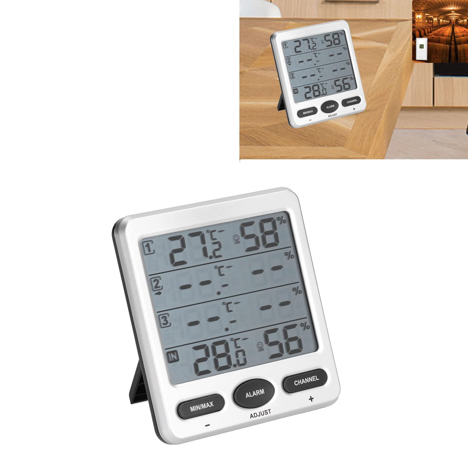 Innen- und Außenthermometer-Hygrometer mit 3 Fernsensoren, LCD-Digital-Temperatur-Feuchtigkeitsmonitor mit Scroll-Modus und Alarm, 433-MHz-Funkübertragung bis zu 100 m