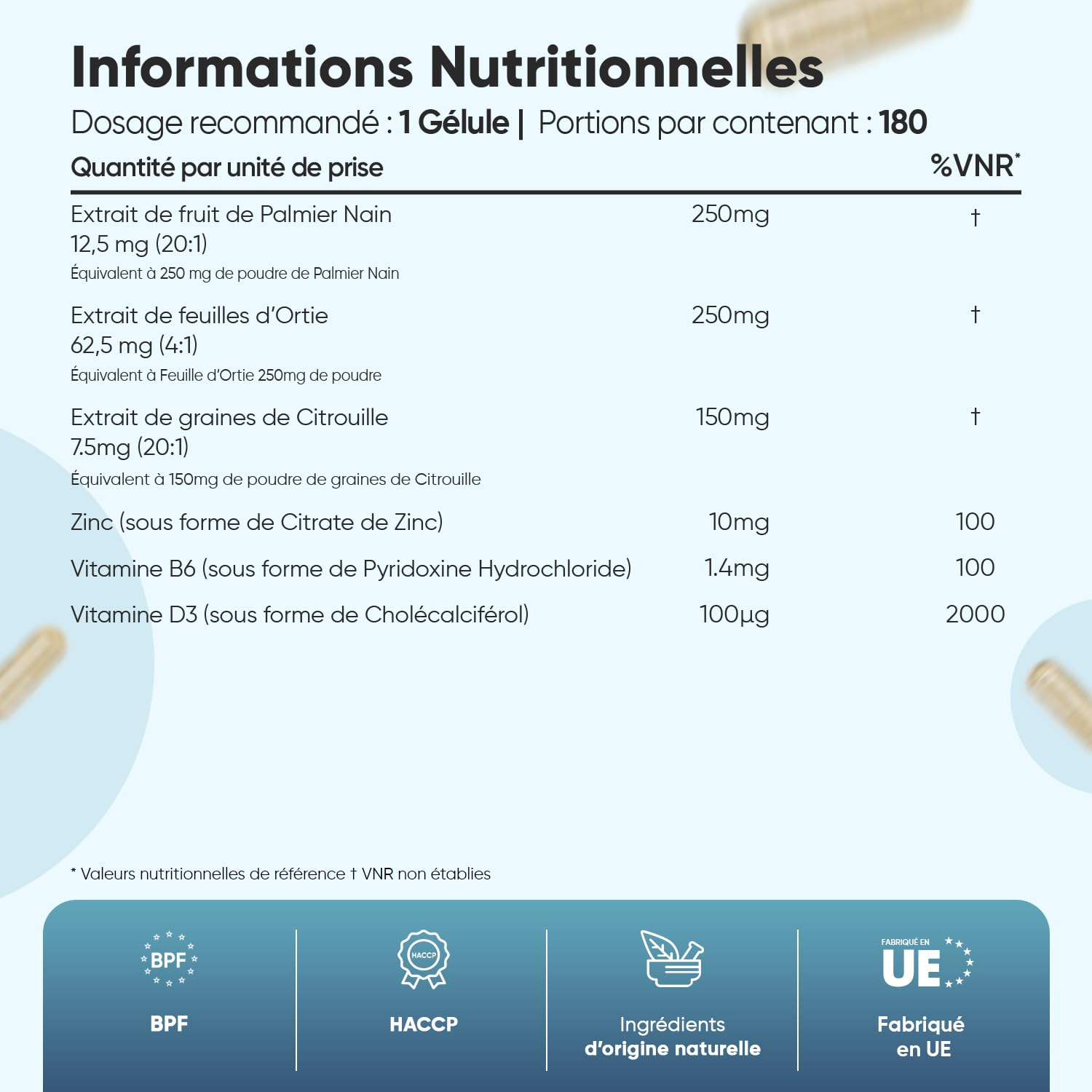 Prostasur 180 Gélules, avec Saw Palmetto Palmier Nain, Vitamines et Minéraux - Zinc, Vitamine B6 Vitamine D3, Graine de Courge Citrouille, Feuilles d'Ortie, 6 Mois - Prostasur pour Homme Extrait 20:1