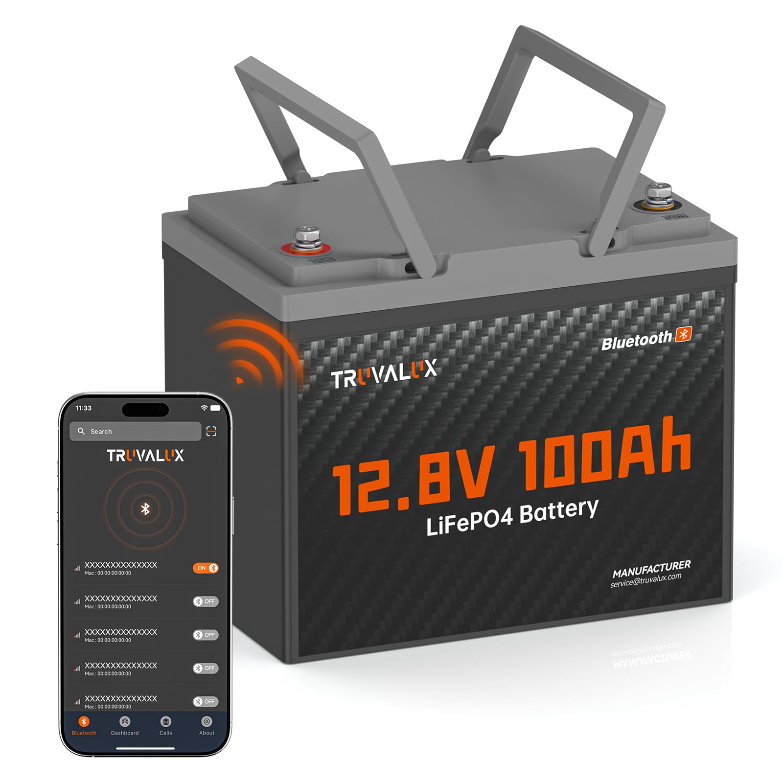 TRUVALUX 12V 100Ah LiFePO4 Battery with Bluetooth