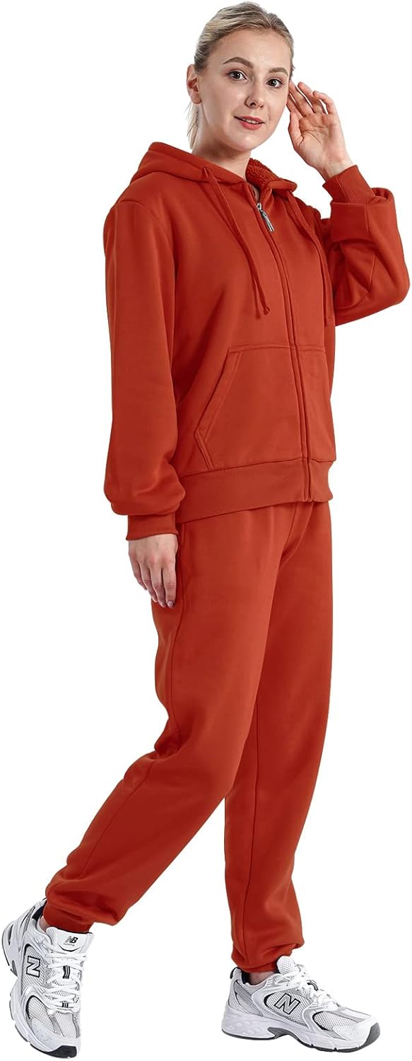 Yasumond Womens Tracksuit 2 Pieces Set Outfits Sherpa Lined Hooded Zip Up Fleece Jogging Sweatsuits - Image 2