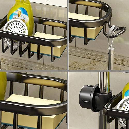 Miniatura 4 de Soporte de esponja para grifo, organizador de fregadero de cocina, organizador para colgar sobre el grifo, estante de drenaje para fregadero