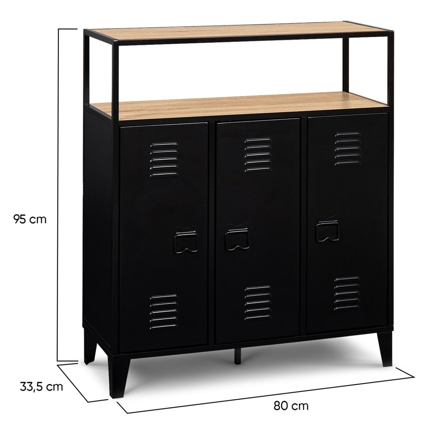 IDMarket - ESTER Buffet da bar a 3 ante in metallo nero con piano in faggio