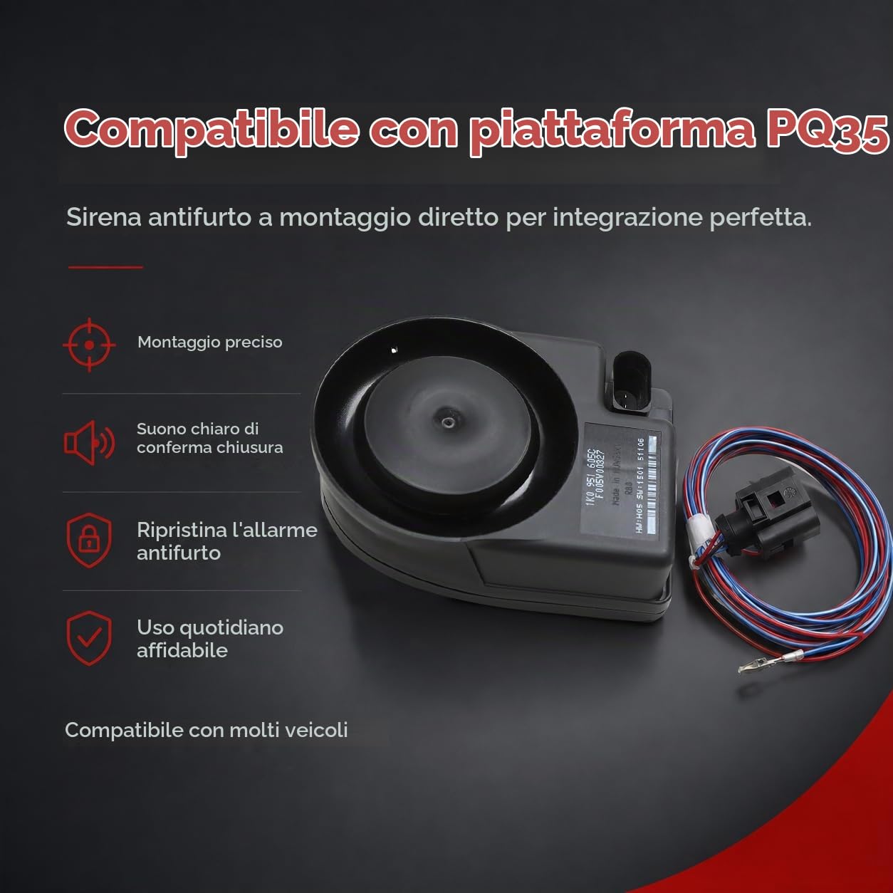 Sirena antifurto per allarme, 12 V, STD, compatibile con Volkswagen, Audi, confezione da 1