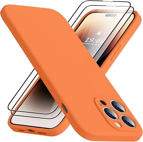 TISOOG Funda compatible con iPhone 14 Pro para mujer, con 2 protectores de pantalla de vidrio templado 9H, protección de cámara forro de microfibra disponible en Yaxa Peru