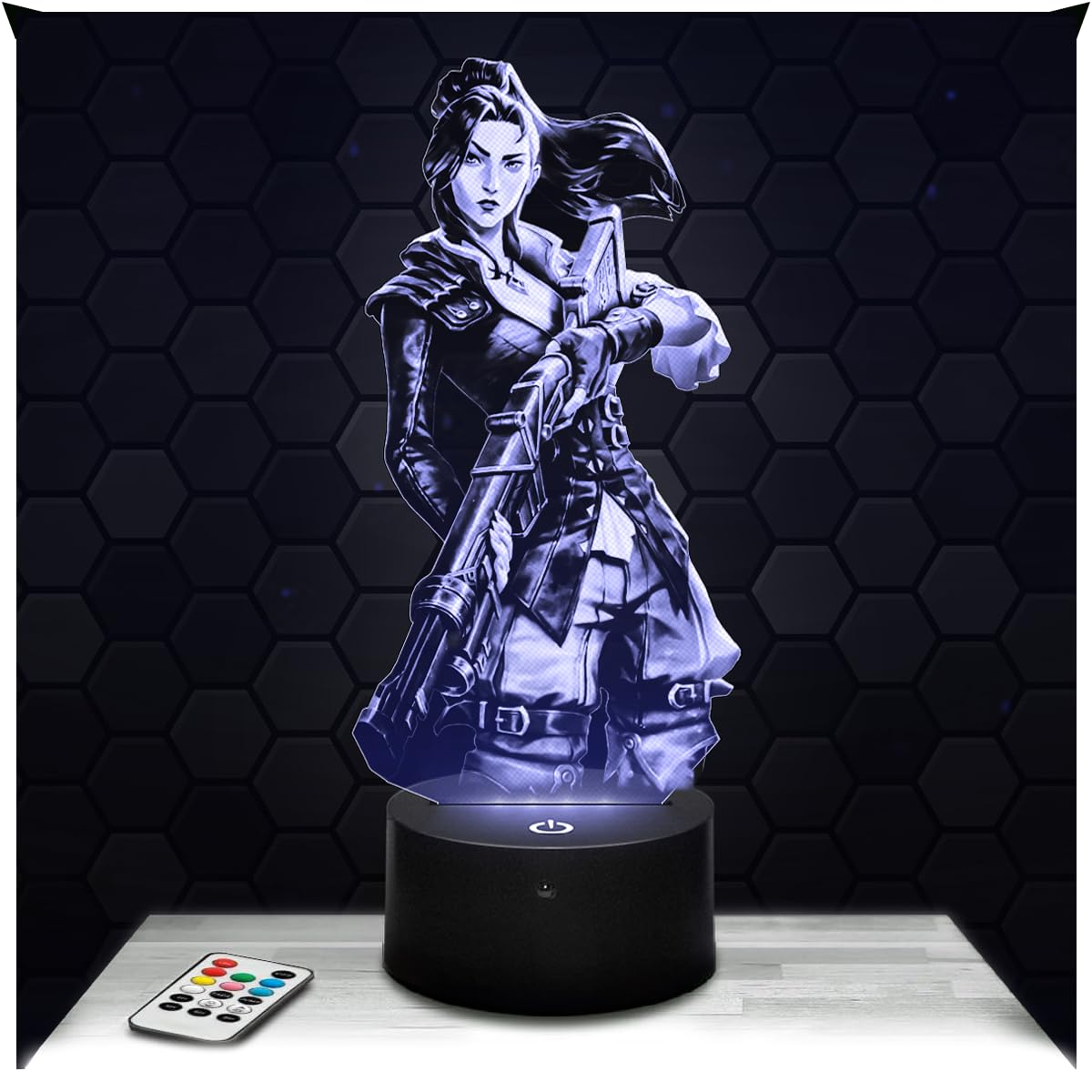 Lampephoto.fr - 3D Lamp Arca ne Caitlyn, Video Game Geek Gift for Men, Gamer, Touch LED Night Light, 3D Hologram Effect, Christmas Birthday Gift Idea for Men Women, Bedroom Decoration Object