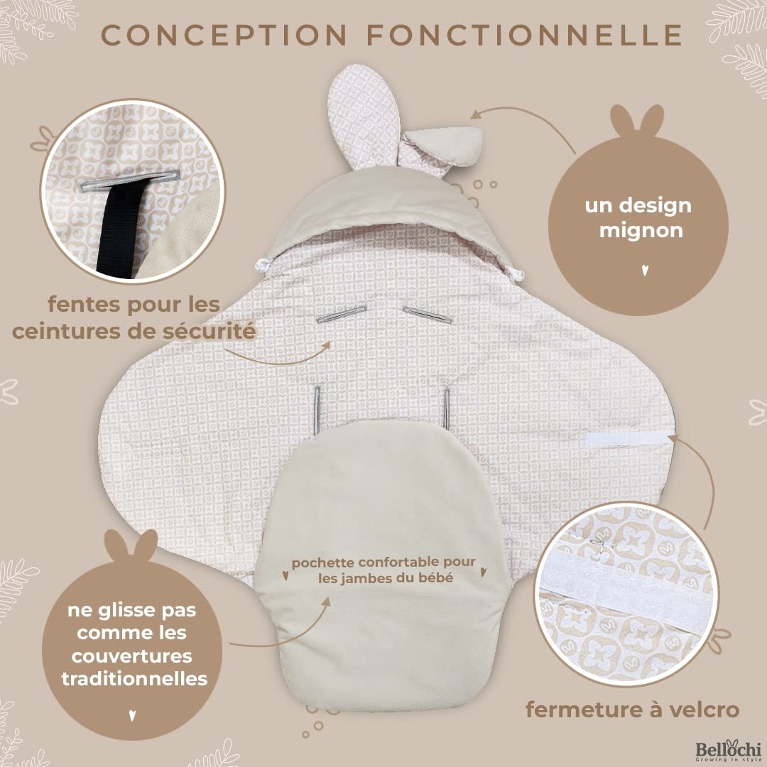 Couverture de siège Auto Bellochi pour bébé de 0 à 12 Mois – Confort Ultime pour Votre bébé en Voyage
