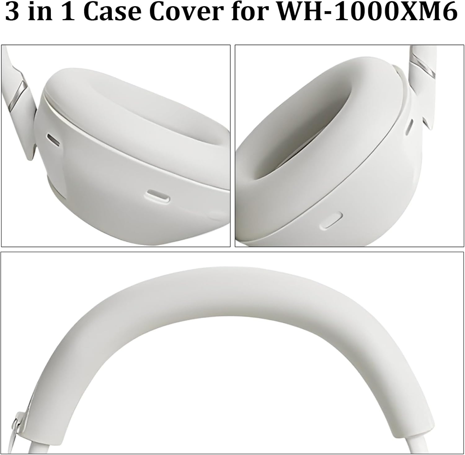 【3 in 1】 WH-1000XM6 Silicone Case Cover Set,Anti-Scratch Ear Pad/Shell/Headband Cover for Sony WH-1000XM6 Headphone,Soft Silicone Protector Accessorie(Platinum Sliver) - Image 4