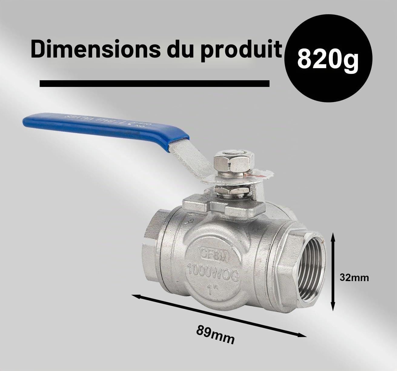 Vanne à bille à 3 voies, vanne à bille de type L, vanne à bille 2,54 cm, vanne à bille 1 pièce DN25, vanne à 3 voies, vanne à levier bleu, facile à utiliser, réparation et polyvalence