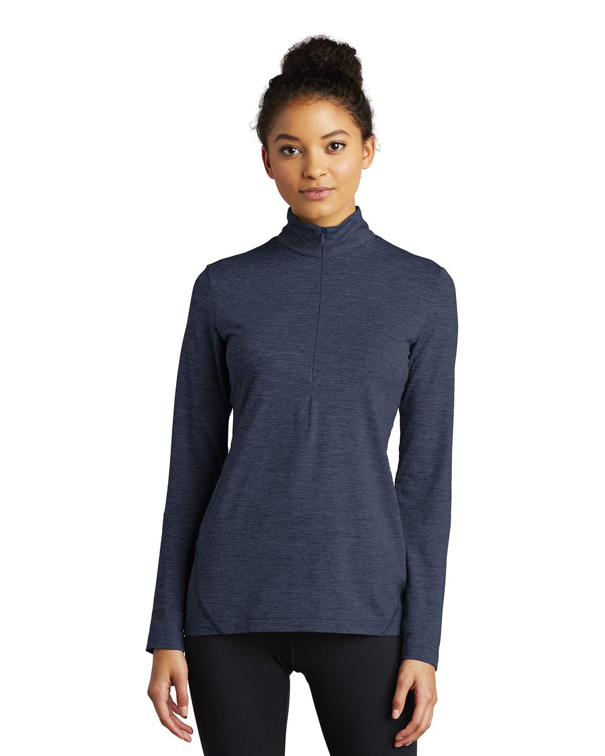 SPORT-TEK Women's Exchange 15 Long Sleeve 1/2-Zip LST711, Dark Denim Heather, X-Small